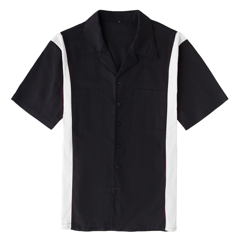Sort rockabilly skjorte kortærmet bomuld plus størrelse mænds skjorter  st121 herre kortærmet sommerskjorte: 3 / L