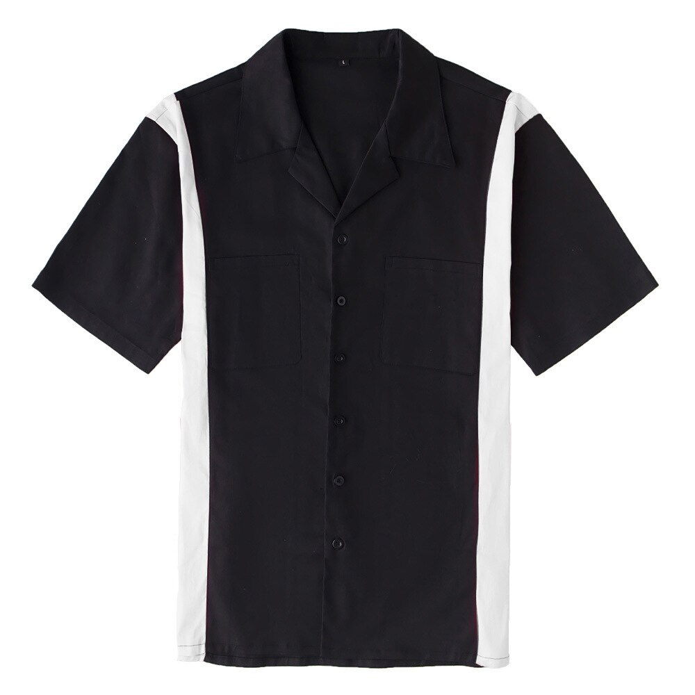 Svart rockabilly skjorta kortärmad bomull plus storlek herrskjortor  st121 herr kortärmad sommarskjorta: 3 / Xxl