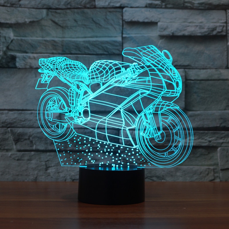 3D Motorfiets Vorm Nachtlampje Woondecoratie veranderlijk Sfeer Lamp Met USB Charger Leuke Bureau Lampen Kinderen