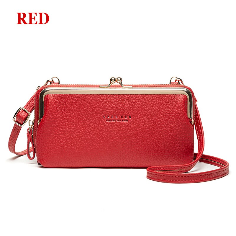 Phone Bag PU Leather Large Capacity Travel Portable Shoulder Bag Brand Ladies Crossbody Bag Messenger Bag: Red