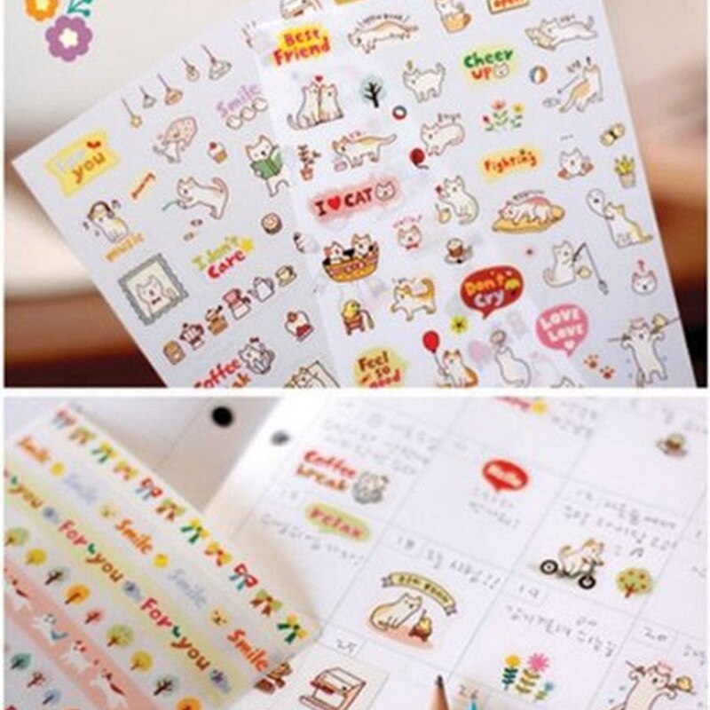 1pcs Metal 10 Well Round Artist Watercolours Paint Mixing Palette Tray & 6pcs Pattern Cute Animals Stickers PVC DIY Decoration D