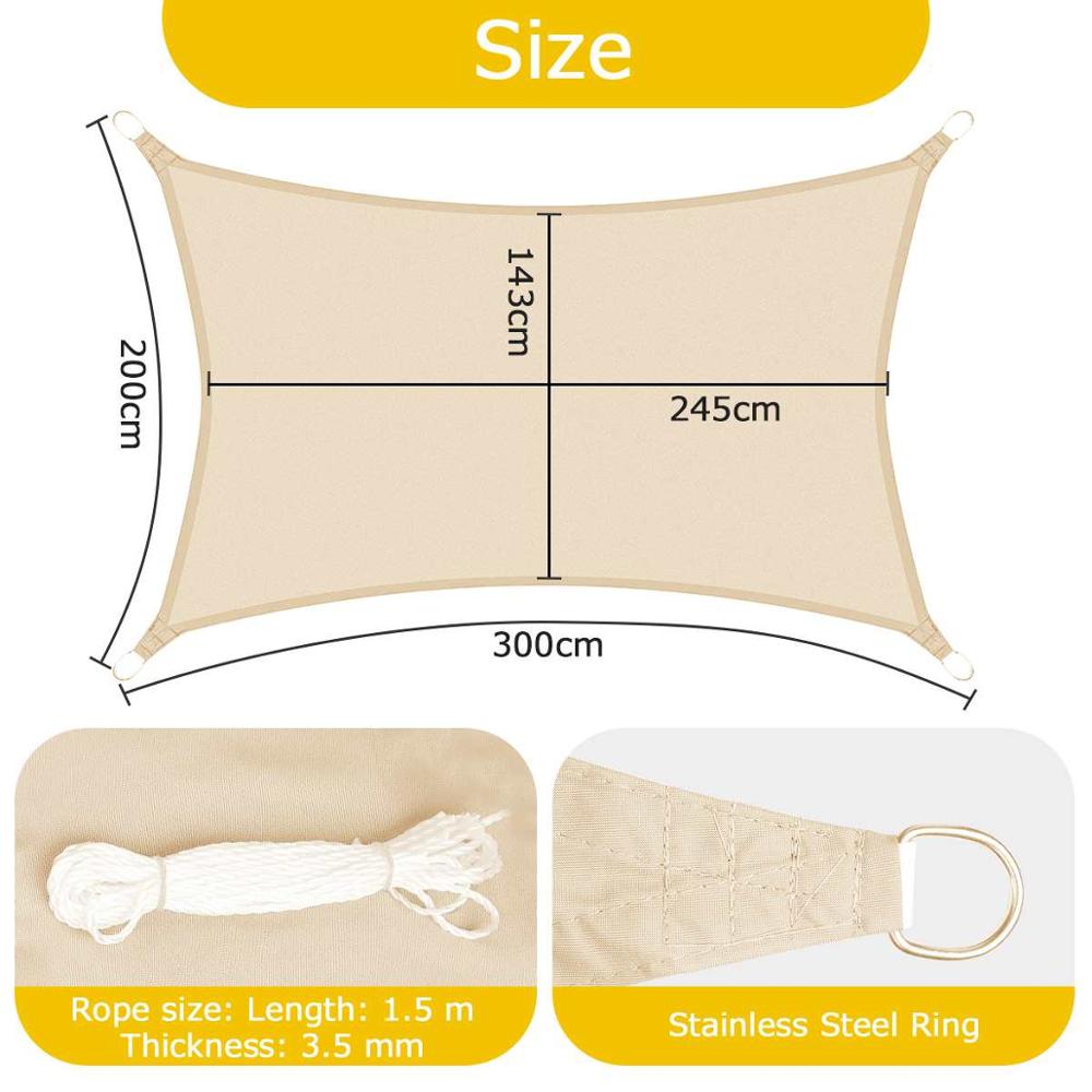 Sun Shade Sail Waterproof Rectangle Sail Shade Canopy for Patio Garden Outdoor Camping and Activities Sun Shelter Sunshade
