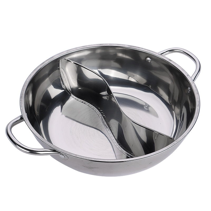 28cm Twin Duck Pot Stainless Steel Soup Fondue Hotpot Dual Site Induction Gas Stove Compatible for Kitchen Cookware Tool