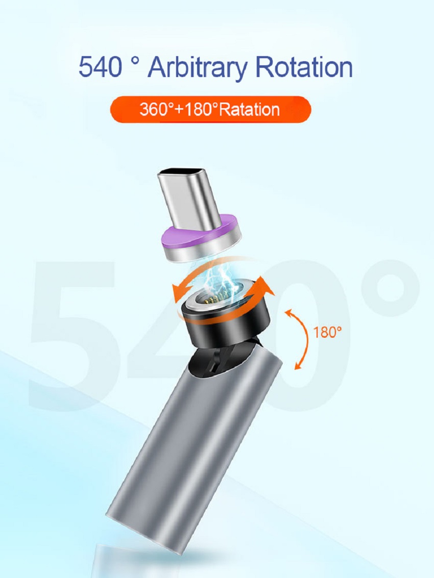 540 ° Grad drehbarer Magnetdraht, schnelles Aufladen, PD 5A-Adapter für Handy-Zubehör, Typ-C-Datenübertragungskabel-Anschluss