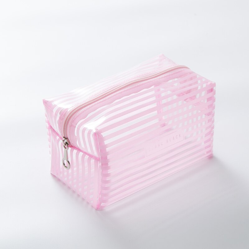 Portable Waterproof Transparent Makeup Bag Striped Zipper Cosmetic Organizer Women Travel Toiletry Bag