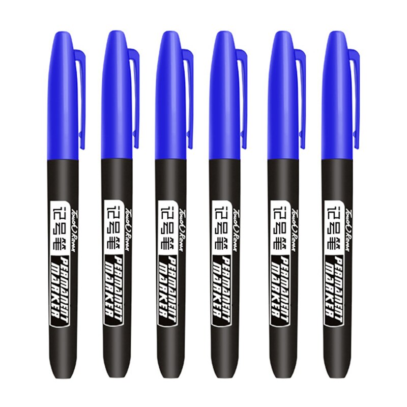 6 Stks/set Permanente Marker Pen Fijne Punt Waterdichte Inkt Dunne Nib Ruwe Nib Blauw Rode Inkt 1.5Mm Fijne kleur Marker Pennen: 6 blue