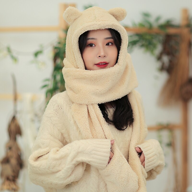 Konijn Hoed Met Bewegende Oren Bunny Hoed Oren Warm Pluche Zoete Leuke Airbag Cap: khaki  set