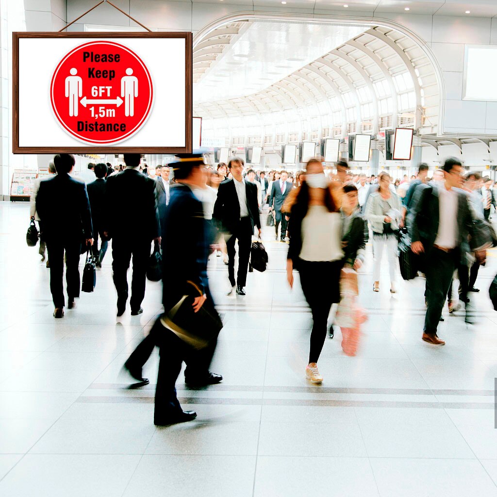 Ground sign Isolated label 30CM diameter Please Keep Wait Here Stand Here Keep 6ft in Between Distance Marker Floor