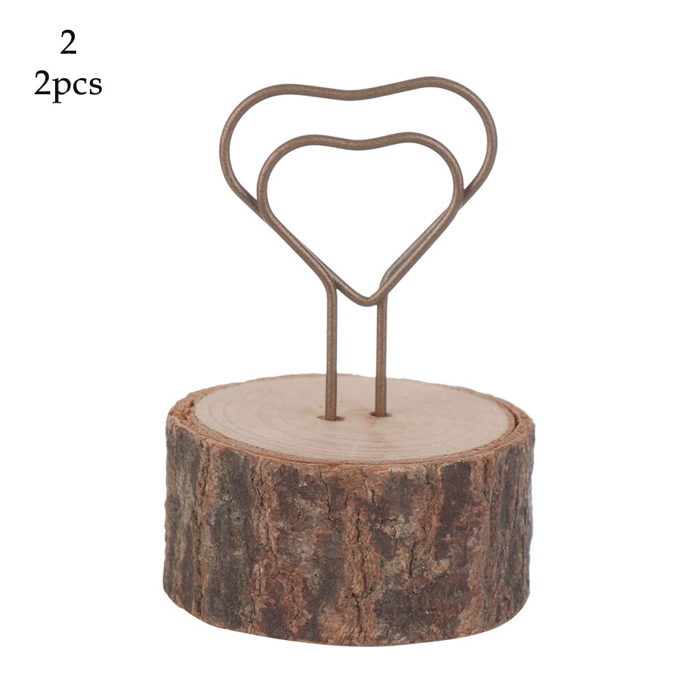 2PCs Wooden Photo Stand Memo Name Cards Holder Retro Wood Bark Cartoon Clips DIY Photo Iron Clip Wedding Party Christmas Decor: 2pcs-Love