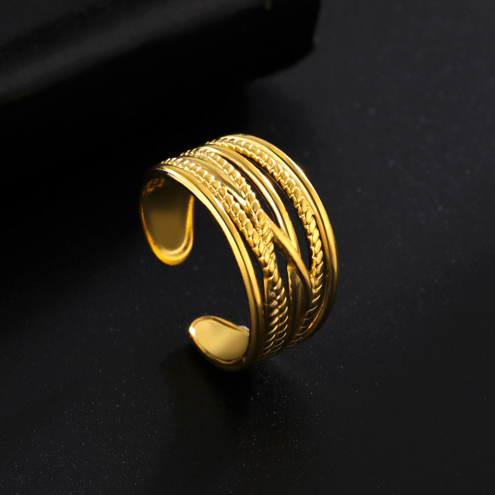 Skyrim 2022 Breed Twist Geometrische Ringen Voor Vrouwen Roestvrij Staal Verstelbare Open Finger Ring Mode-sieraden