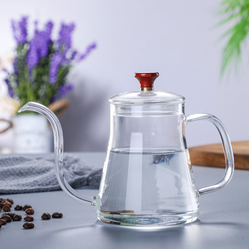 Hand-made Glass Gooseneck Hand Drip Coffee Pot Heat-resistant Glass Pour Over Coffee Tea Kettle Maker for Cafe Barista Gas Stove: 600ML Clear