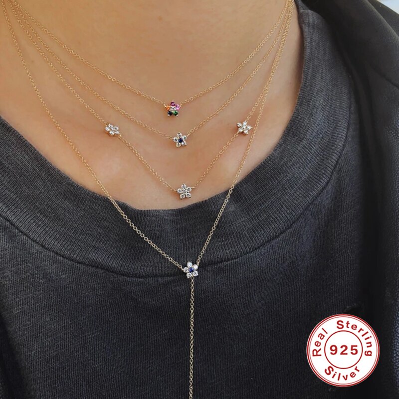 S925 sterling sølv kraver glitter farverig zirkon vedhæng halskæde til kvinde fødselsdag valentinsdag fest cz smykker
