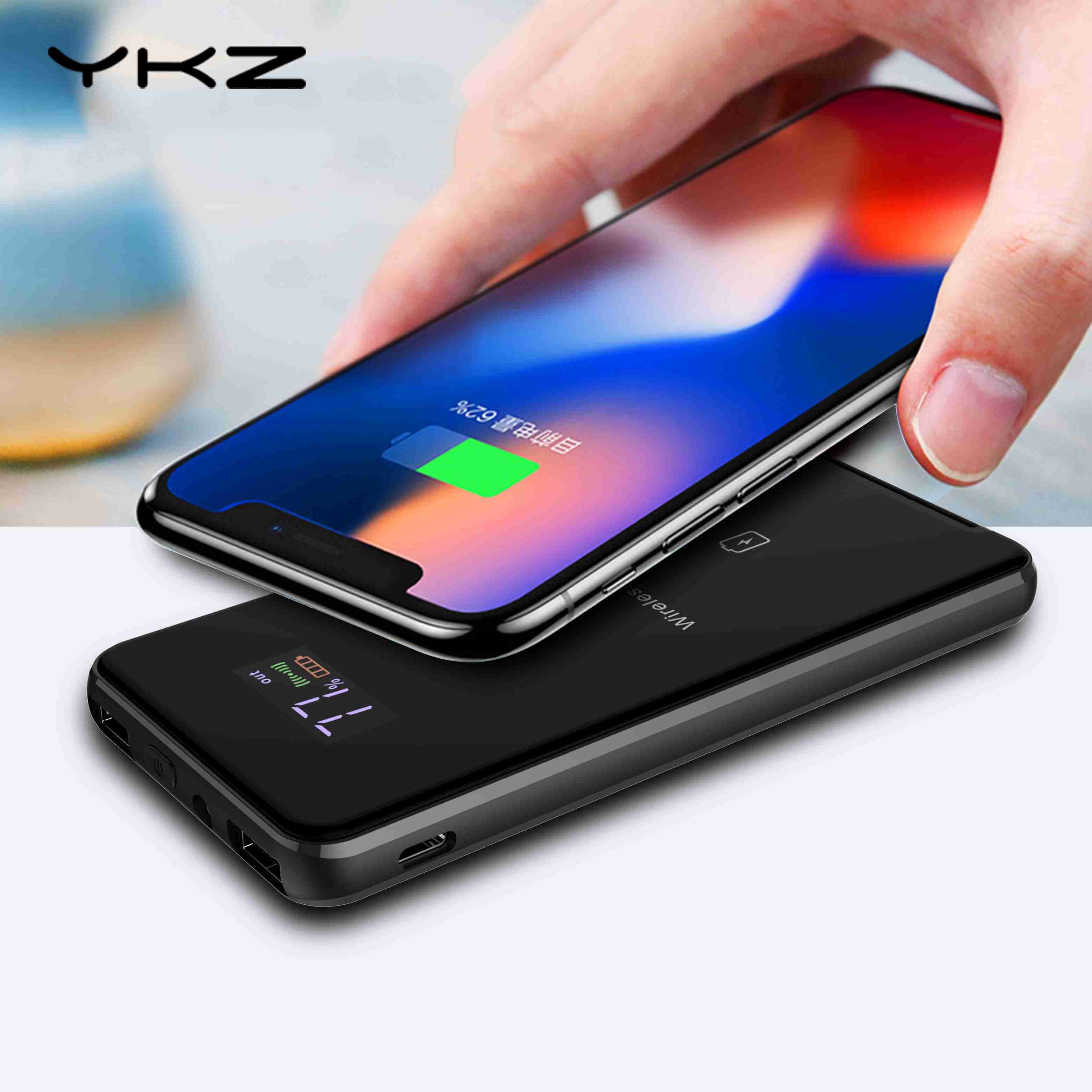 5000mAh Power Bank Qi Wireless Charger for iPhone X YKZ LED Display Vertical Wireless Charger External Battery for Mobile Phones