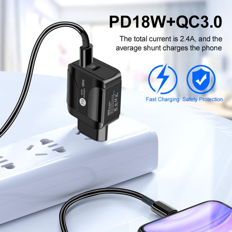 100-240V PD18W Fast Charger Plug For Mobile Phone QC3.0 Fast Charge Adapter Portable Mobile Phone Charger With LED EU/US/UK Plug