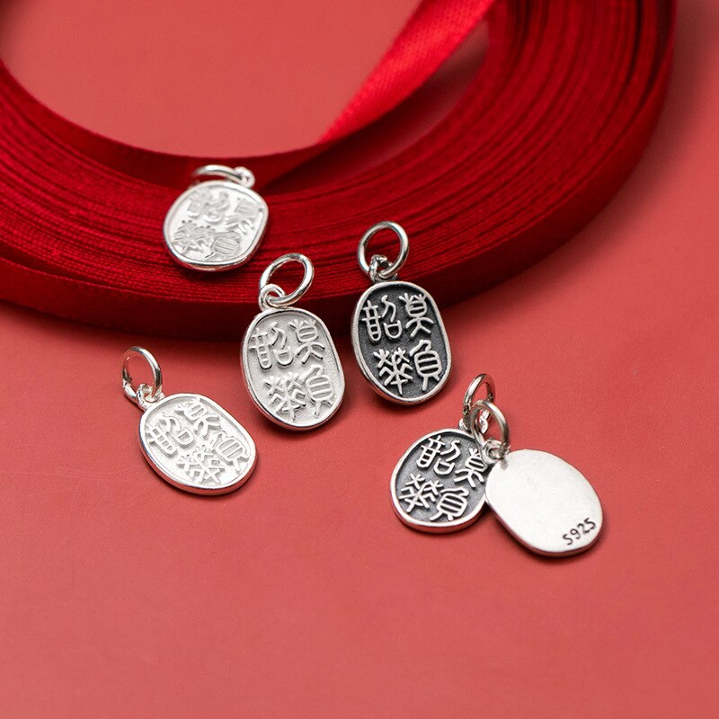 Meetsoft 925 Sterling silber chinesische traditionelle buchstaben diy handgefertigte klassische anhänger halskette dekoration Armbinde accessoires
