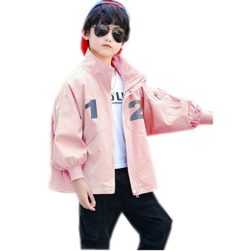 Chaquetas de para niños, abrigos de otoño con estampado de letras, rompevientos de estilo coreano para niños, ropa de 6, 8, 10 y 12 años: Rosa / 7