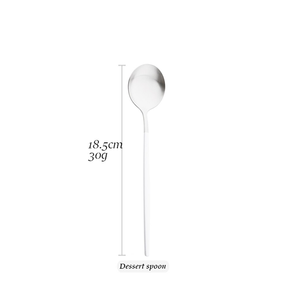 Drmfiy White Silver Dinnerware Set Western Matte Cutlery Stainless Steel Kitchen Tableware Fork Spoons Silverware Flatware Set: 1Pcs Dessert Spoon
