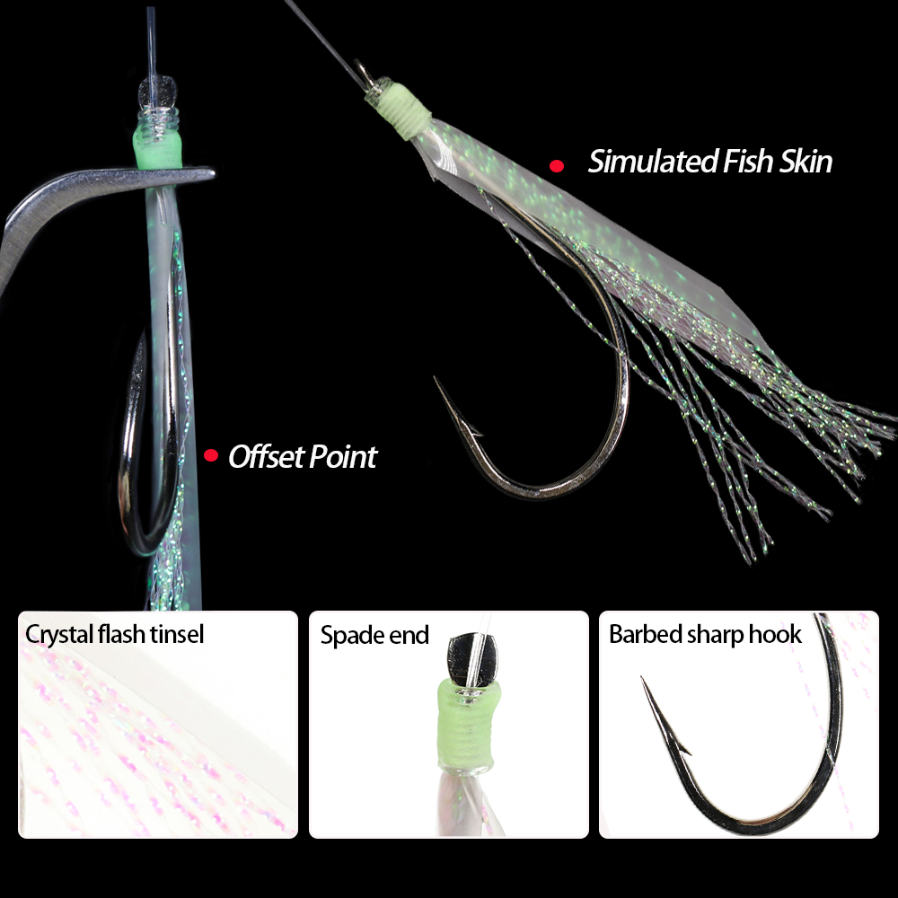 Lionriver Sabiki-señuelo de pesca suave, cebo Flash, piel de pescado, oropel de cristal, anzuelos de cuerda luminosos con púas, pesca en agua salada