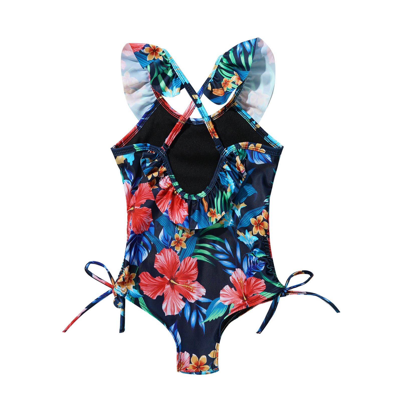 Kids Girls One-piece Beachwear Floral Pattern Ruffle U Neck Spaghetti Straps Leotard Swimsuit Beach Swimwear Bathing Suits
