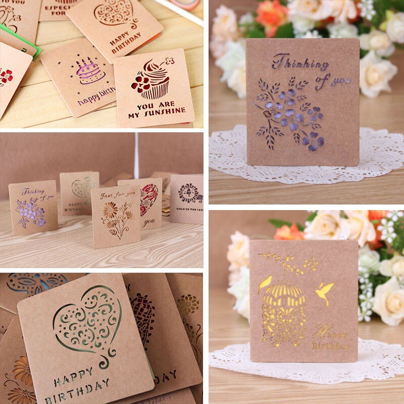 10pcs Mini Folding Paper Greeting Cards Happy Birthday Best Wishes Blessing Greeting Message Card Paper Party Wedding Decor