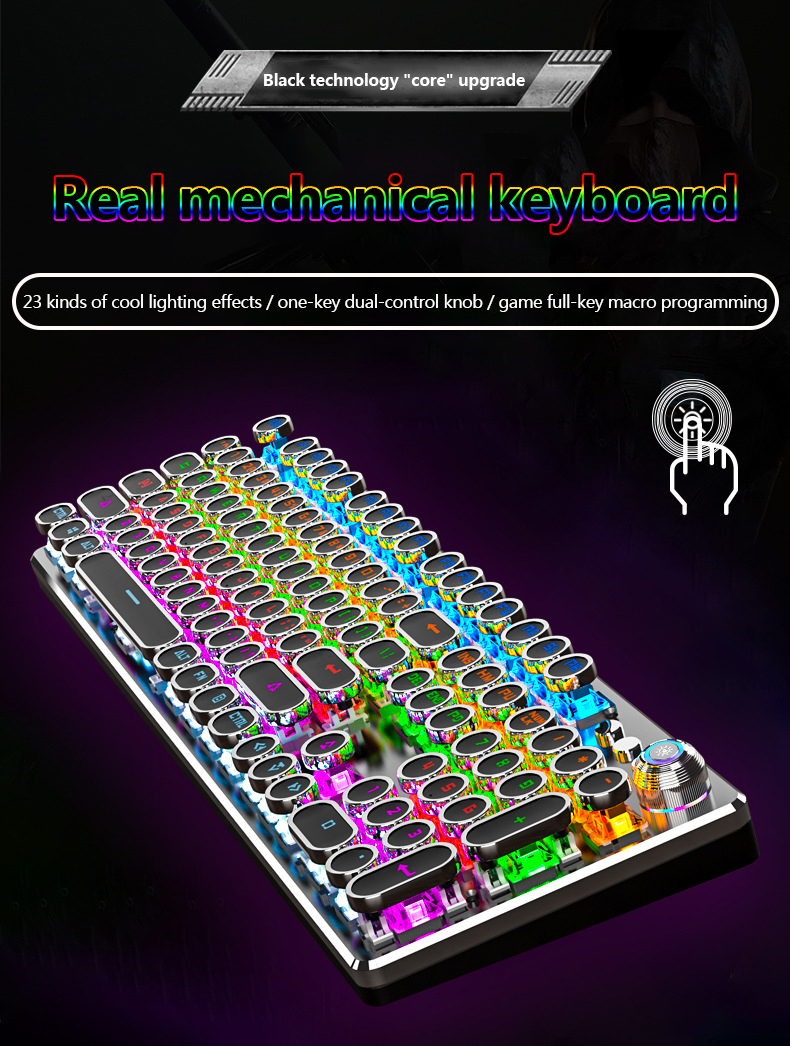 K820 retro punk plated knob light wired keyboard computer game green axis mechanical keyboard