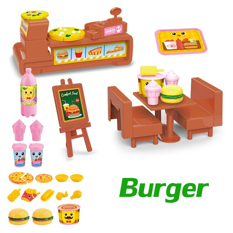 1/12 DIY Wald Tier Familie Krankenhaus Set BBQ Picknick Icecreamshop Burger Spielzeug Rolle spielen für kinder Geburtstag Für Mädchen: Burger set