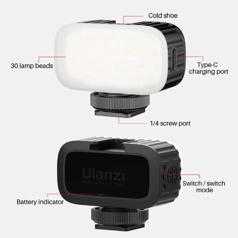 Ulanzi VL15 Mini Rgb Led Video Licht Draagbare Vlog Licht Met Koud Schoen Voor Smartphone Gopro Camera 2W 750mah Type-C Opladen