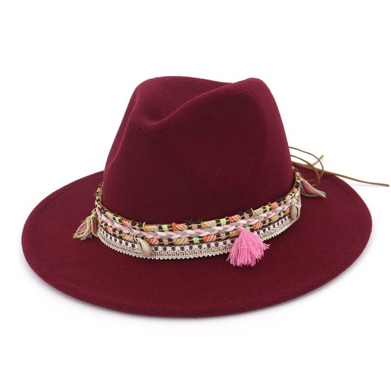 Nationale stijl dames heren wollen fedora hoed voor heren brede rand retro jazz hoed kerk panama paar petten: 4