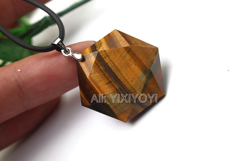 Schöne Chinesische Natürliche Kristall Tiger Eye Geschnitzt Sechs Winkel Stern Glück Anhänger + Seil Halskette Charming Fein Schmuck