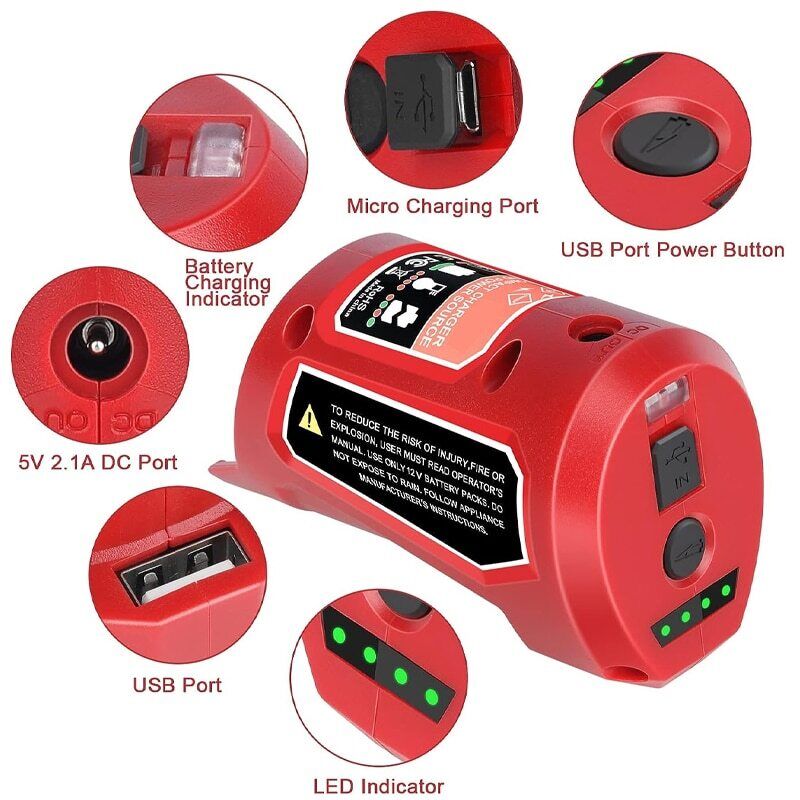 Pour Milwaukee M12 Li-Ion adaptateur de batterie N12 chargeur convertisseur USB adaptateur de charge alimentation pour téléphone portable