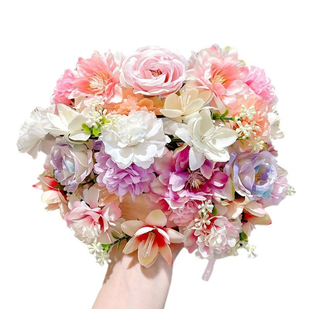 Fascinerende kunstbloemenfeebloemkroon met lint Bruid Bruiloft Bloemhoofdbanden Hoofddeksel Gevlochten krans