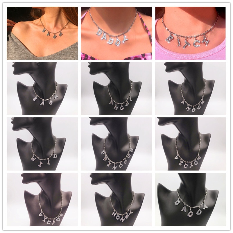 ¡Nueva tendencia! Colgante de plata con letras del alfabeto Bitch, collar llamativo para mujer, cadena de clavícula para , accesorios de joyería