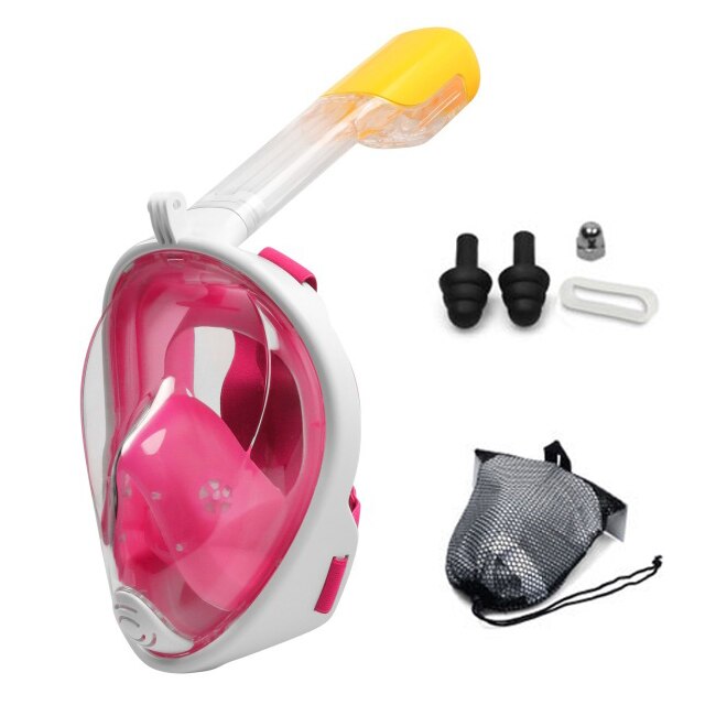 Piatto di Nuoto Snorkel Diving Mask 180 Vista Panoramica Respirazione Libera Pieno Viso Maschera Per Lo Snorkeling Anti-nebbia Anti-perdita adulti e Bambini: Flat-Pink / S/M