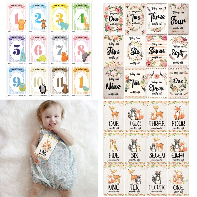 12 Sheet Baby Maandelijkse Milestone Kaarten Geboorte Tot 12 Maanden Foto Moment Kaarten Unisex Jongens Meisjes Foto Aandenken Landmark