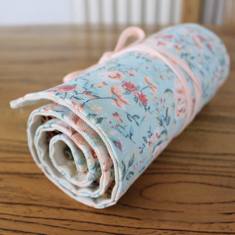 Kawaii Flower Pencil Case Canvas 12/24/36/48/72 Holes Roll School Penal Pencilcase for Girls Boys Cute Pen Case Stationery Pouch