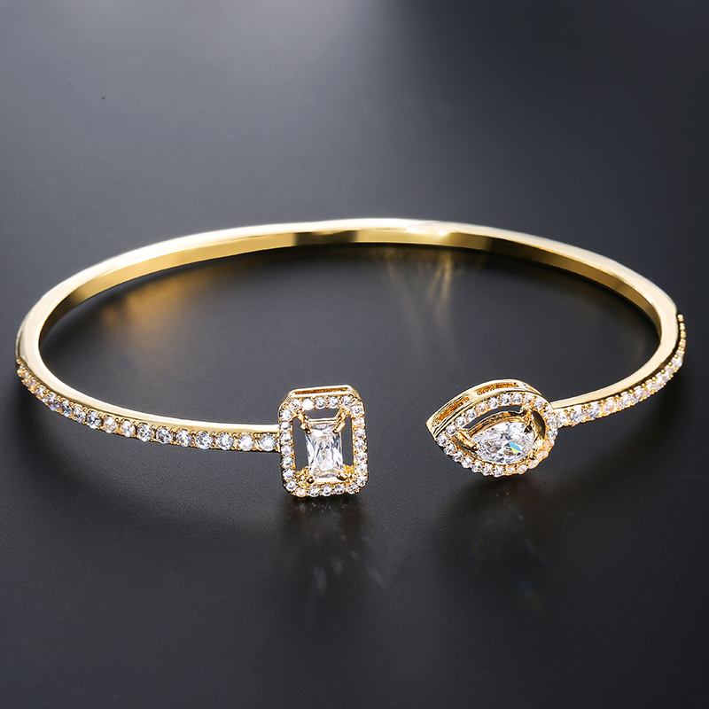 Luxus Geometrie Gold Farbe Manschette Armreifen Für Frauen Zirkonia Armbänder eins Party Alltag Schmuck.