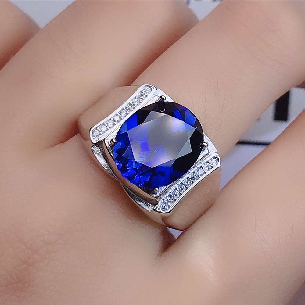 Blu di cristallo pietre preziose zaffiro anelli di diamanti per le donne degli uomini paio di bianco oro argento dei monili di colore bijoux bague regali di nozze: rings for men