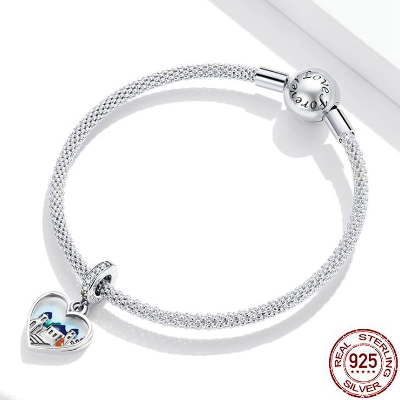 Heart Pendant Charm Silver 925 Travel Beads for DIY Women Original Bracelet Necklace Valentines Santorini Souvenir