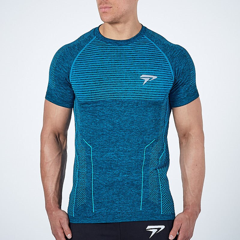 2021 nuovi uomini in esecuzione T-shirt sportiva attillata compressione maglietta asciutta rapida palestra maschile Fitness Bodybuilding jogging Tees top abbigliamento: Blu / M