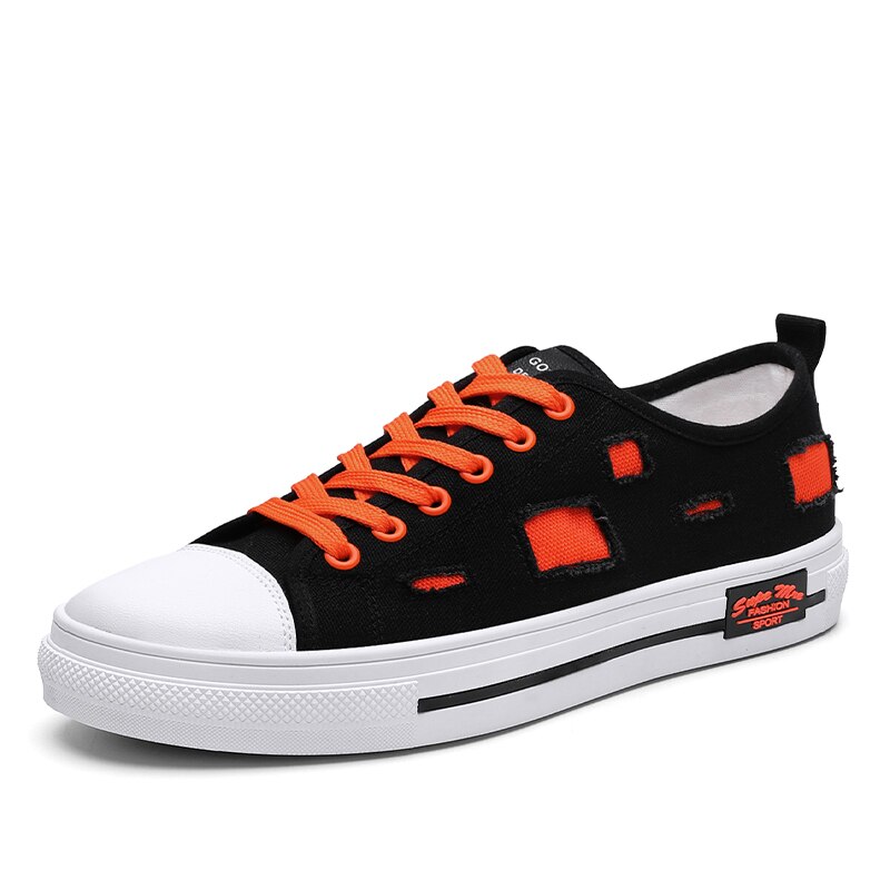 Men Canvas Sneakers white men shoes Men's casual shoes Breathable canvas shoes men Non-Leather Casual Shoes Flat 38: Black / 10