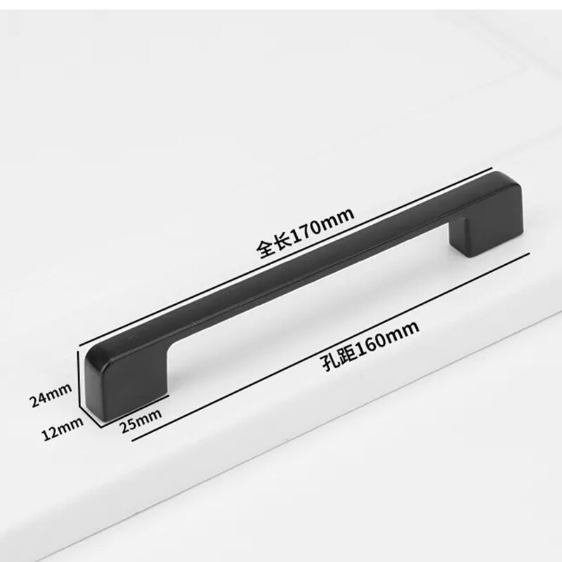 Moderne sort kabinet håndtag firkantet møbler hardware rustfrit stål køkken dørknapper skab garderobe skuffe trækker aluminium: 170mm