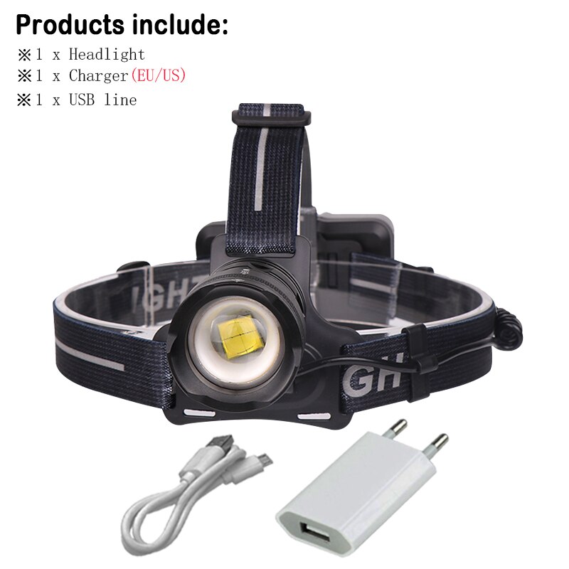 powerful Led head lamp xhp70 rechargeable led headlamp xhp 50 cob t6 head torch flashlight 18650 battery waterproof headlight: DHT310H1