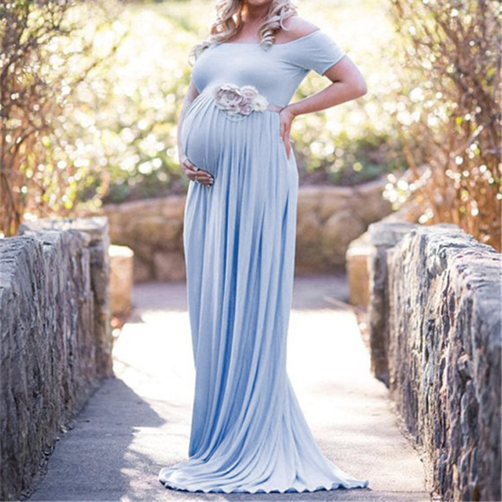Summer Maternity Dresses Women Off Shoulder Foral Printed Sexy Long Dress Photography Props Ropa Premama Plus Size Dress L-XL