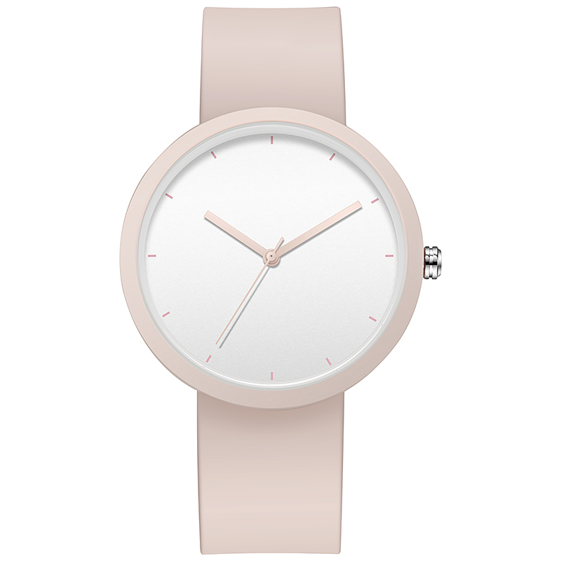 Reloj minimalista para mujer Caja de 41 mm con correa de caucho con acabado PVD: Rosa