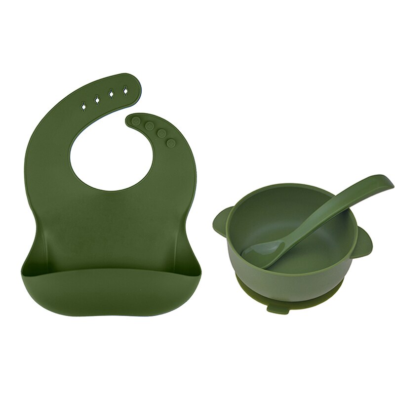 Conjunto de alimentação de silicone crianças utensílios de mesa tigela de sucção de silicone de grau alimentício com colher prato de bebê bpa livre babadores de silicone