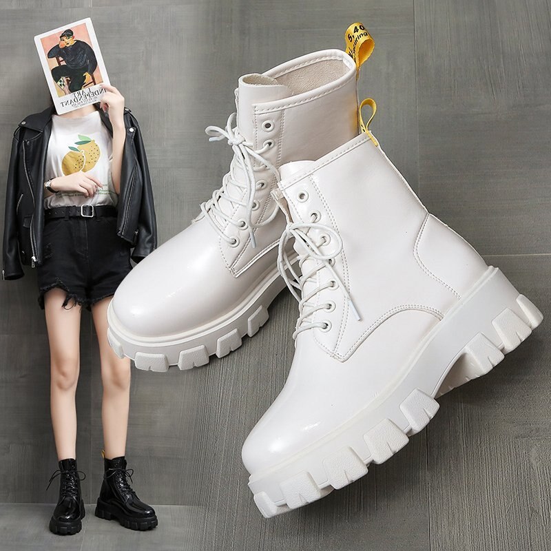 Martin boots female students British style autumn and winter mid-tube short boots strapping motorcycle women's boots