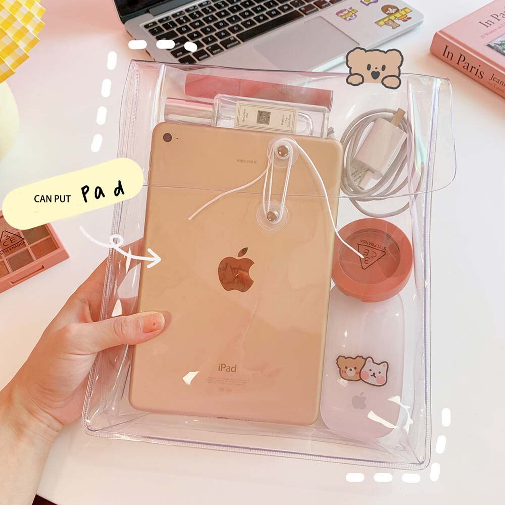 Big Size Transparent Waterproof Girls Winding Cosmetic Bag Makeup Case Handbag Organizer Storage Pouch Toiletry Wash Bag: big size