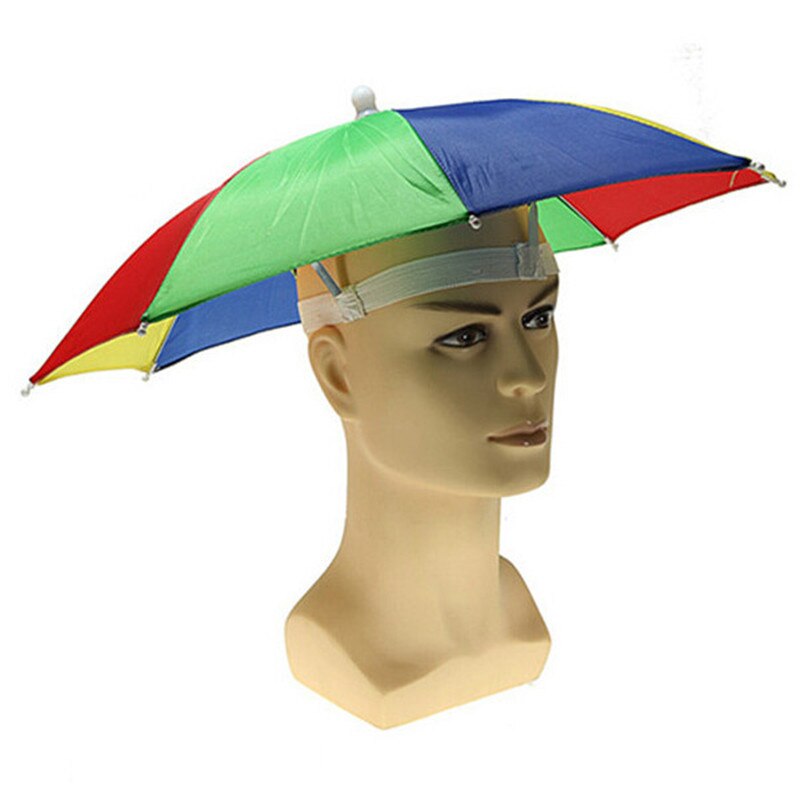 Portable Outdoor Shade Rain Hat Random Rainbow Umbrella Hat Useful Awning Camping Fishing Hiking Umbrella For Adult Kid