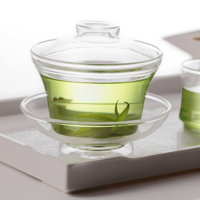 Chinese Tea Set Gaiwan Thicken Heat Resistant Glass Kung Fu Tea Set Tureen Wedding Tea Bowl Health Flower Tea Cup and Saucer