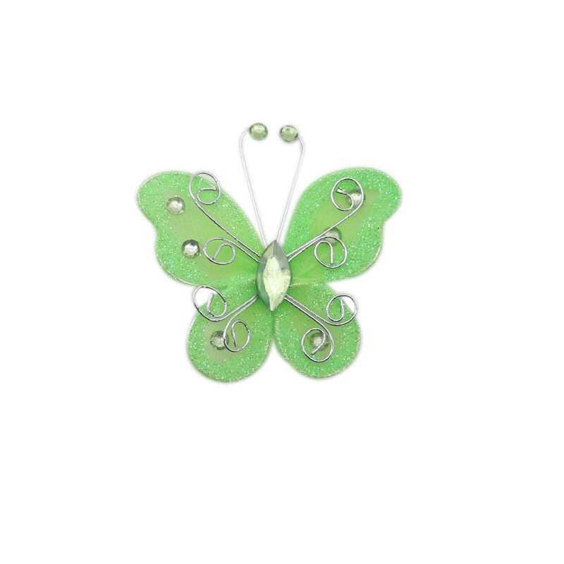 10 sztuk 2 &quot;Organza siatka nylonowa motyle z drutu i dżetów brokat na dekoracje ślubne księga gości Home Decor Party: zielone światło